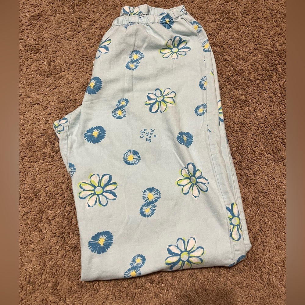 Life Is Good  Pajama Bottoms - Blue and Green Floral - Picture 3 of 3
